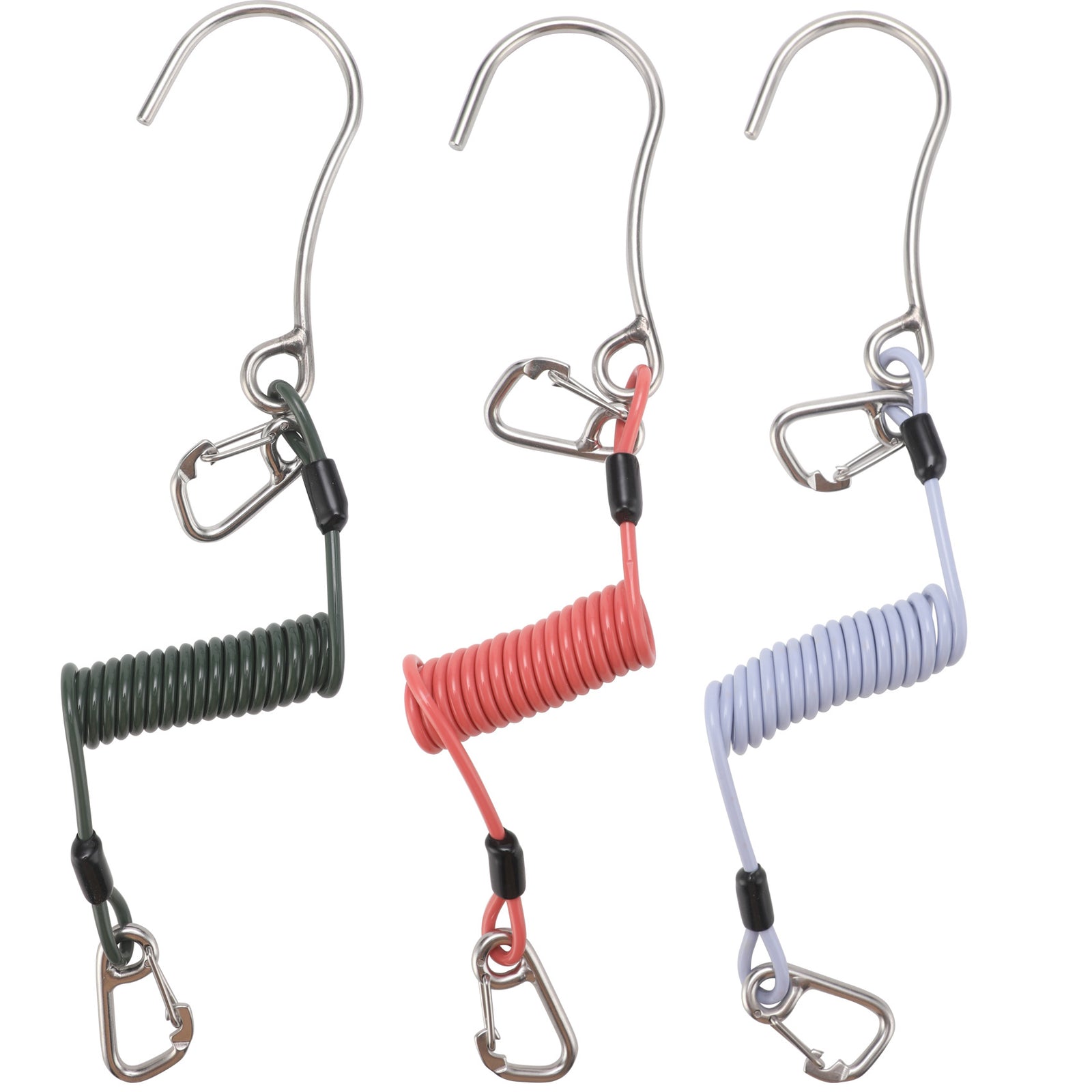 Blue Pro 316 Stainless Steel Diving Reef Hook - Single, Double Combo Pack - Current Hook with Coiled Safety Lanyard