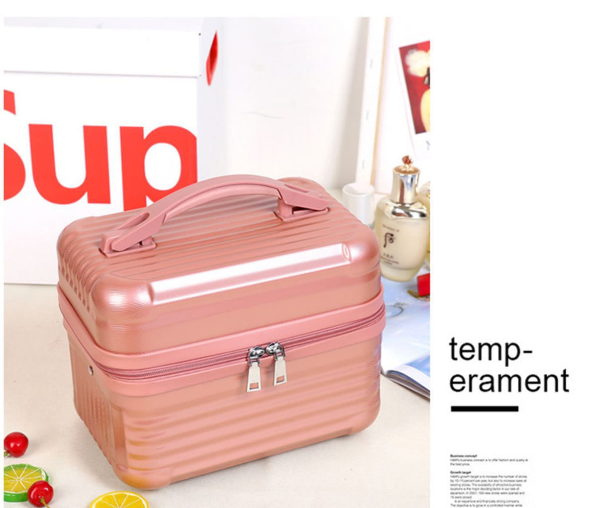 Pink Durable Hard Shell Makeup Travel Case - Large Capacity Portable Cosmetic Organizer Box with Handle