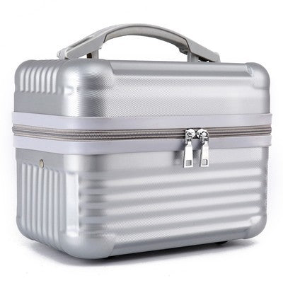 Silver Durable Hard Shell Makeup Travel Case - Large Capacity Portable Cosmetic Organizer Box with Handle