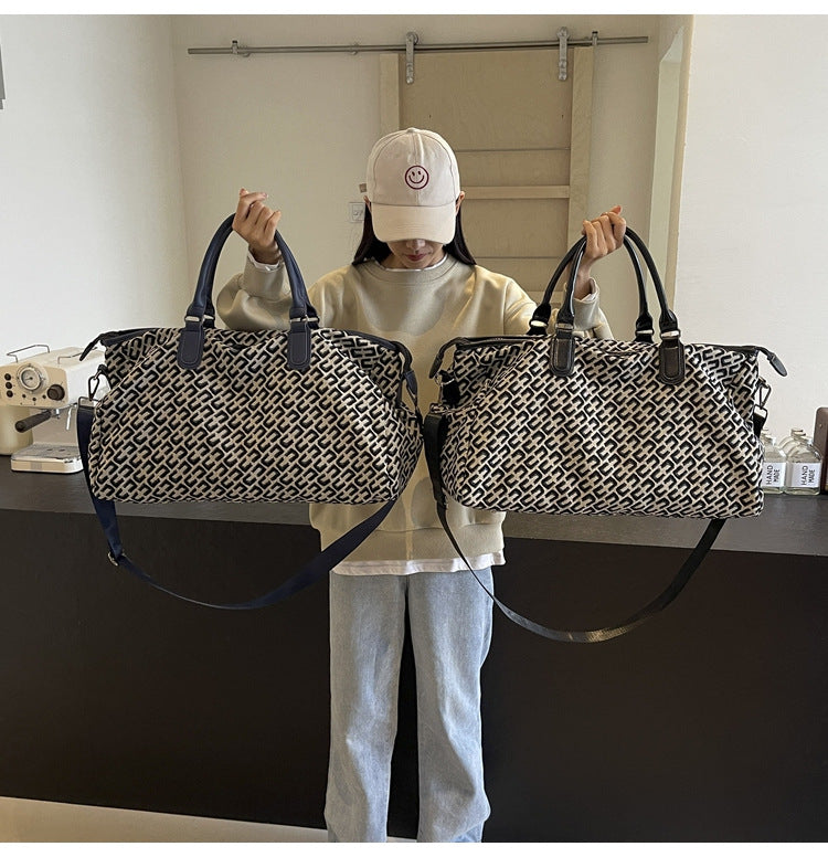 Black Stylish Geometric Pattern Travel Duffel Bag - Large Capacity Lightweight Weekender & Gym Bag