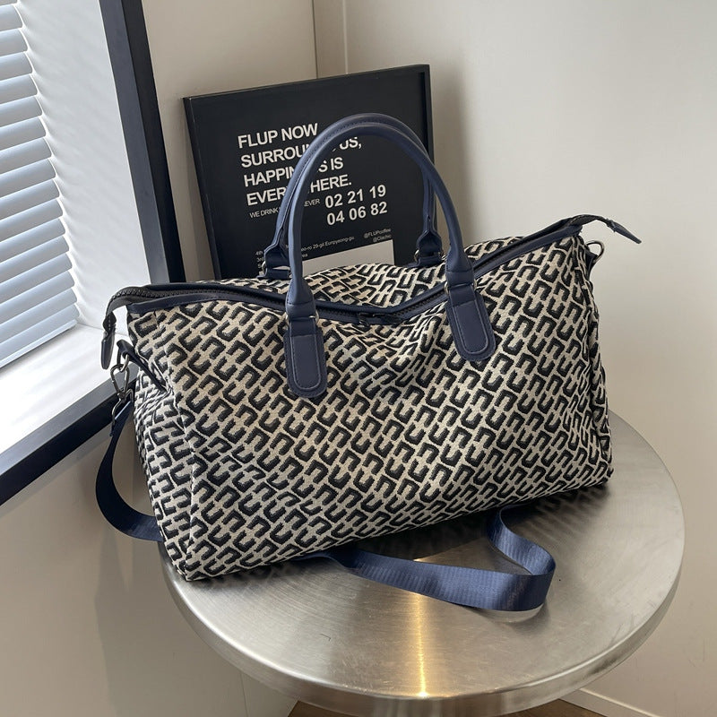 Dark Blue Stylish Geometric Pattern Travel Duffel Bag - Large Capacity Lightweight Weekender &amp; Gym Bag