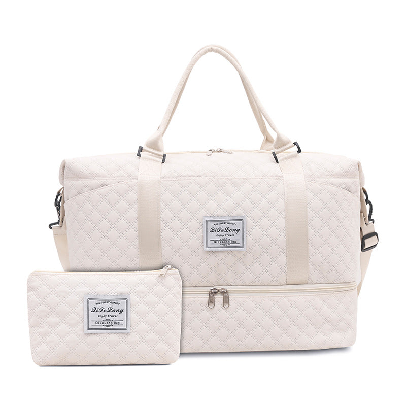 White Chic 3-Piece Quilted Travel Bag Set - Duffel, Crossbody Sling & Toiletry Pouch - Large Capacity & Lightweight