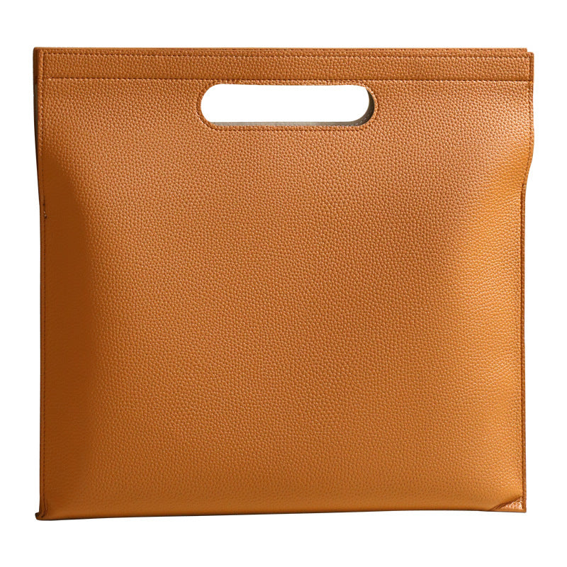 Khaki Professional A4 PU Leather Document Bag - Waterproof Handheld File Folder Portfolio for Business &amp; Conference