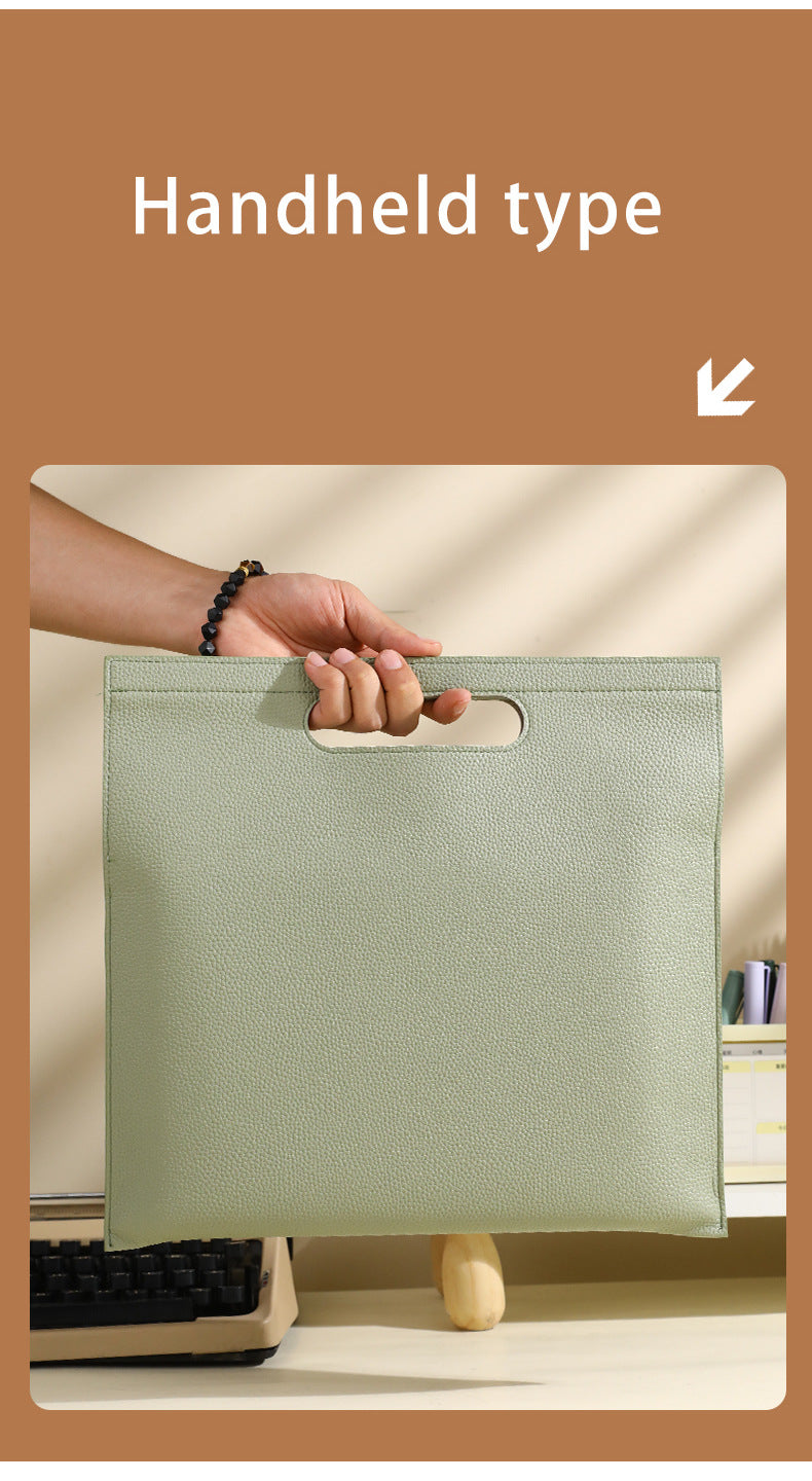 Khaki Professional A4 PU Leather Document Bag - Waterproof Handheld File Folder Portfolio for Business & Conference