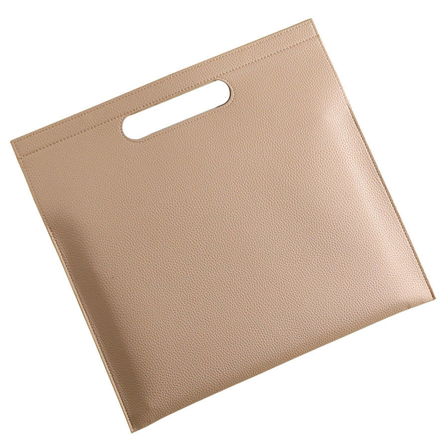 Beige Professional A4 PU Leather Document Bag - Waterproof Handheld File Folder Portfolio for Business &amp; Conference