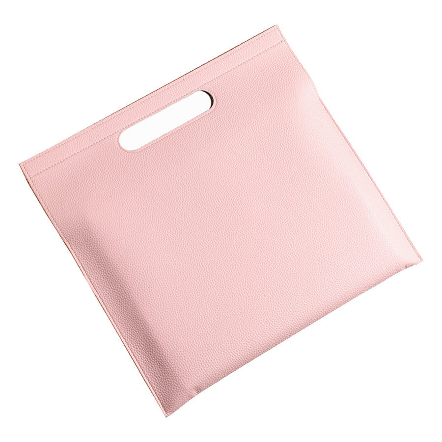 Light Pink Professional A4 PU Leather Document Bag - Waterproof Handheld File Folder Portfolio for Business &amp; Conference