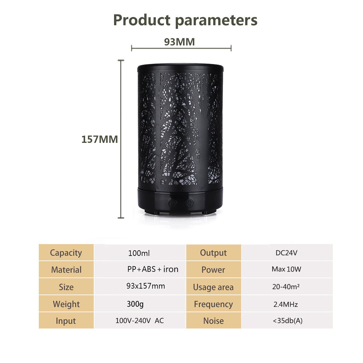 Khaki and Black Forest Design Iron Essential Oil Diffuser - 7 Color LED Ultrasonic Cool Mist Humidifier 100ml