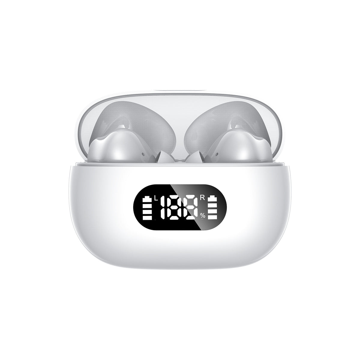 White ProBeat X5 TWS Earbuds: Bluetooth 5.3, LED Smart Display Case, Intuitive Touch Controls, Extended Playtime