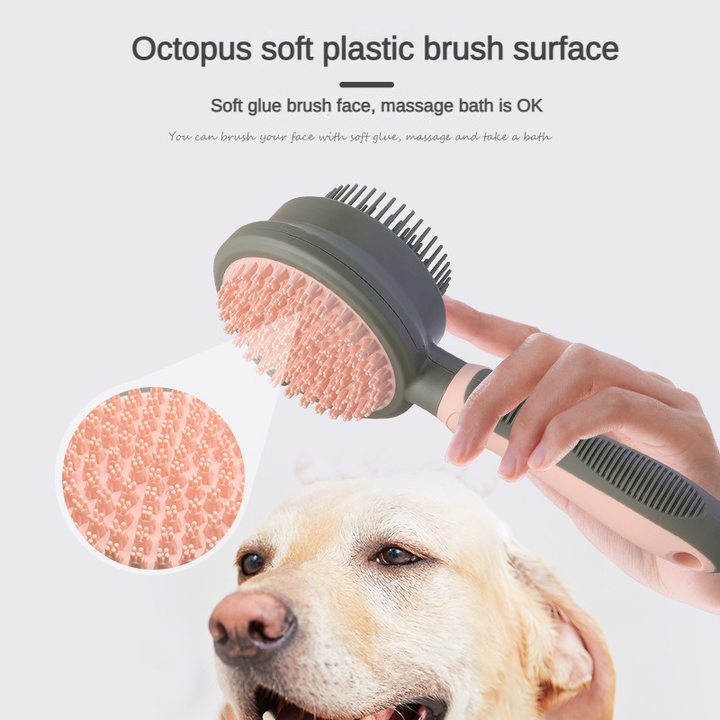 Pink And Grey Dual-Sided Pet Grooming Brush - Self-Cleaning Slicker & Gentle Massage Bath Comb for Dogs & Cats