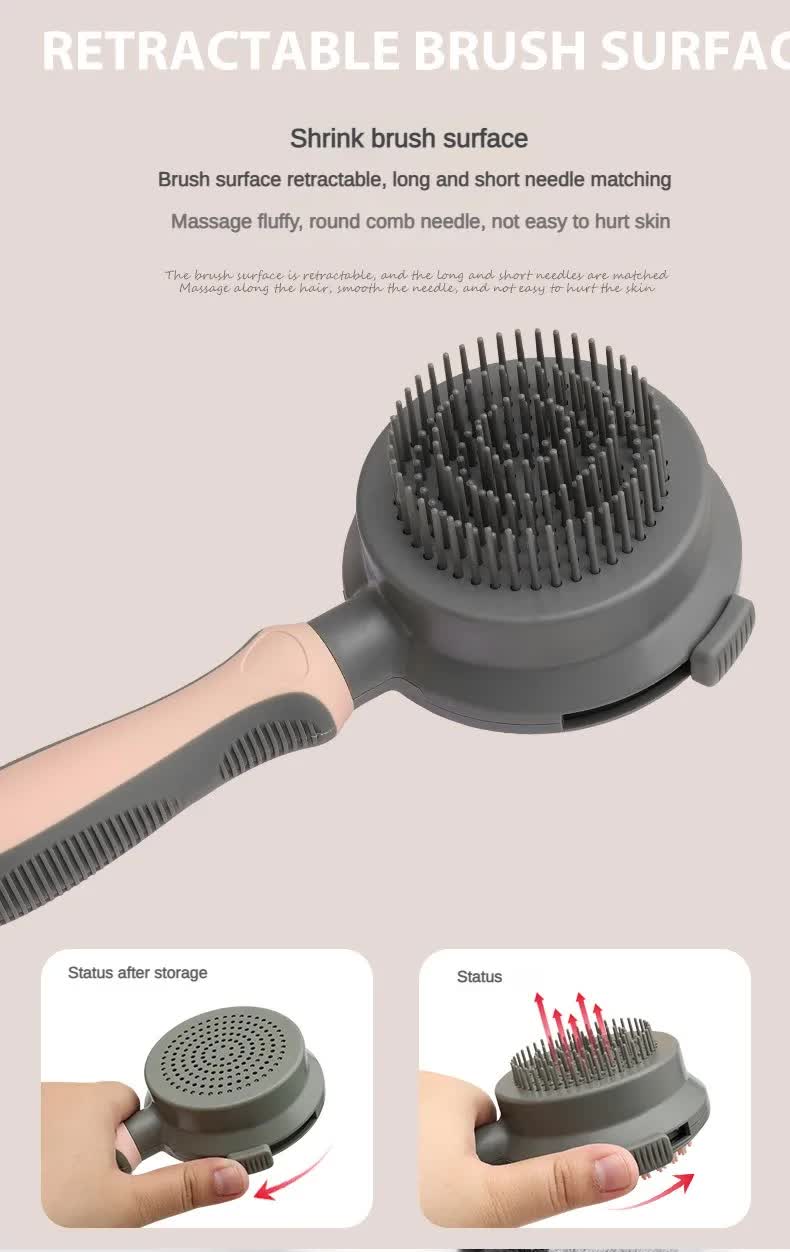 Green And Grey Dual-Sided Pet Grooming Brush - Self-Cleaning Slicker & Gentle Massage Bath Comb for Dogs & Cats