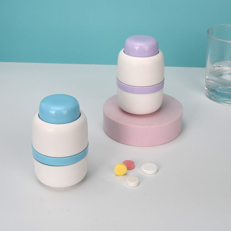 White And Blue 3-in-1 Pill Cutter Crusher & Storage Box - Portable Tablet Splitter Grinder for Precise Dosing
