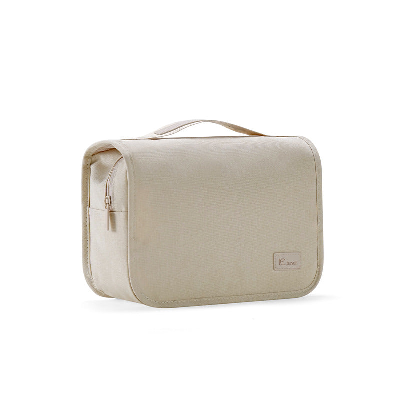 Beige Eco-Friendly RPET Hanging Toiletry Bag - Large Capacity Waterproof Travel Makeup Organizer