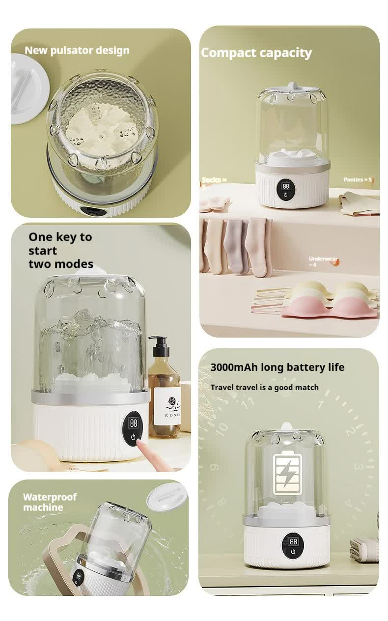 Blue Portable Mini Washing Machine - Rechargeable USB-C Electric Washer for Travel, Delicates & Socks