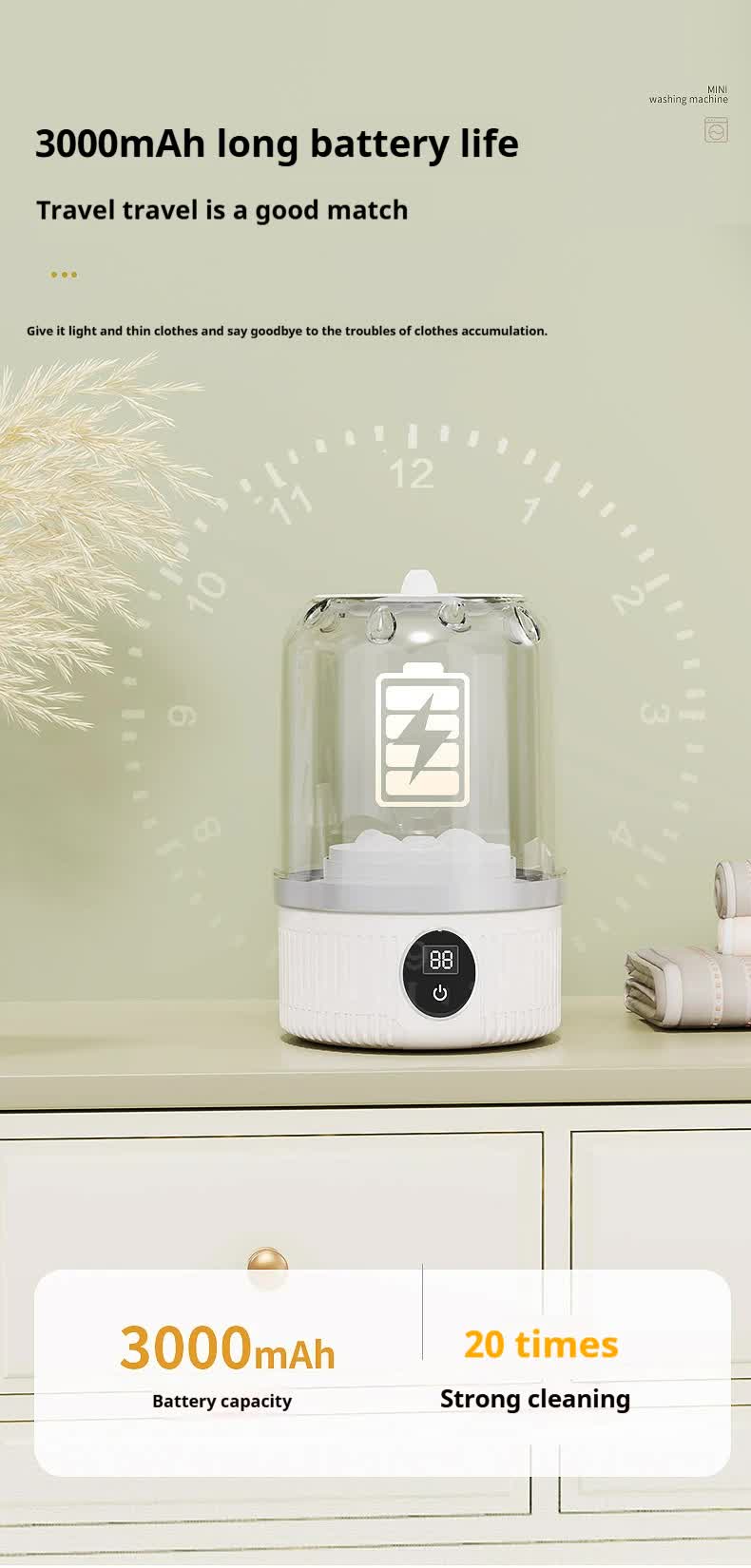 Blue Portable Mini Washing Machine - Rechargeable USB-C Electric Washer for Travel, Delicates & Socks