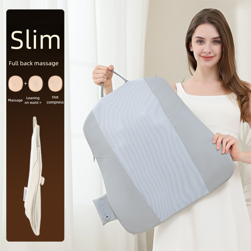 Grey Slim Wireless Shiatsu Back Massager Cushion - Rechargeable Heated Massage Pad for Full Back Relief