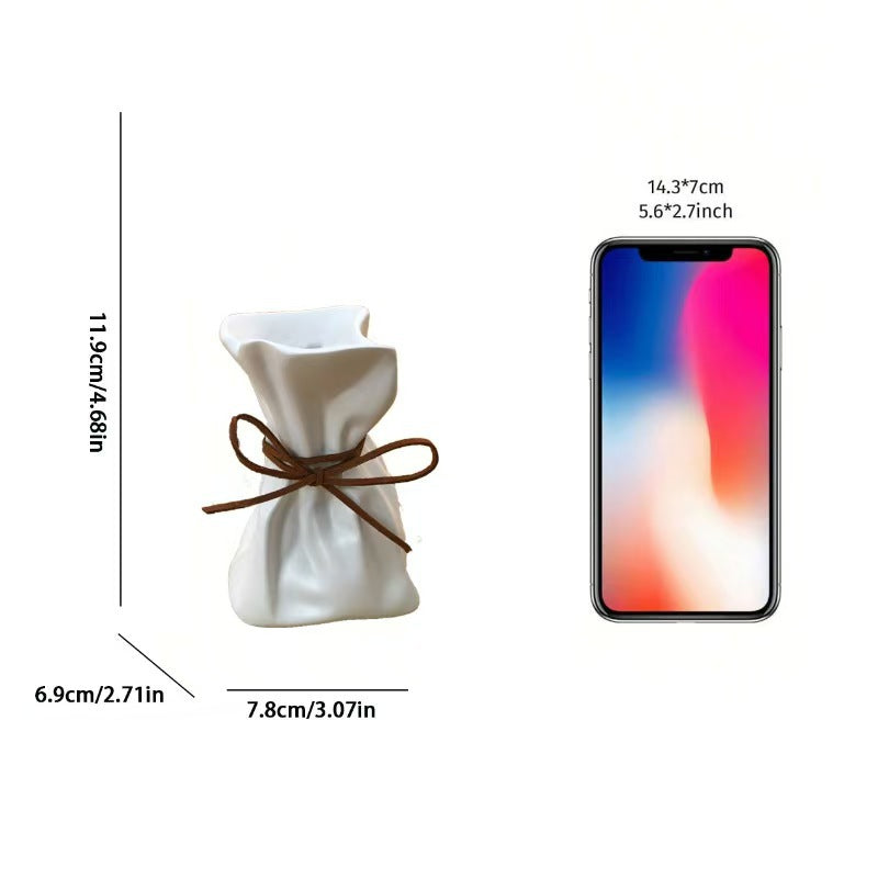 White And Brown Chic Money Bag Inspired Vase - Modern Resin Decorative Flower Holder &amp; Tabletop Accent(Use the mobile phone as a reference for size)