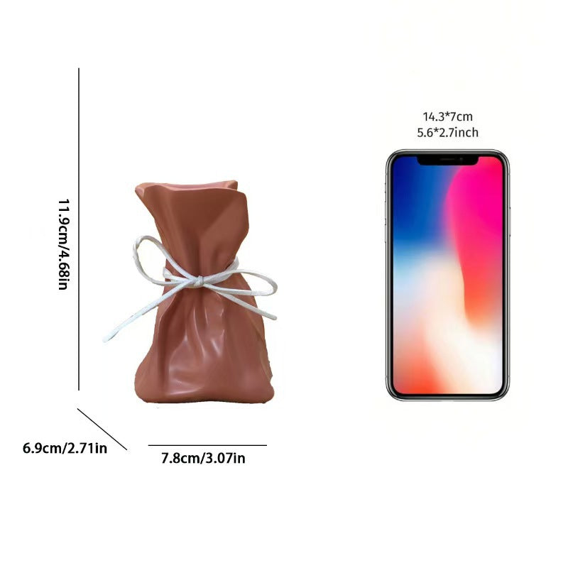 Coffee And White Chic Money Bag Inspired Vase - Modern Resin Decorative Flower Holder &amp; Tabletop Accent(Use the mobile phone as a reference for size)