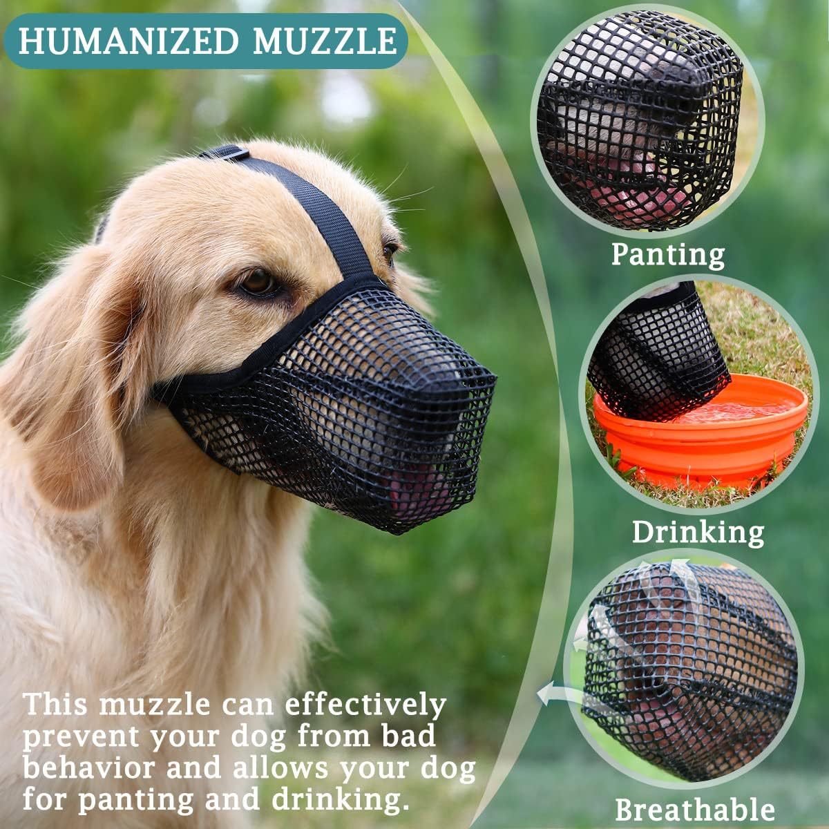 2 Pcs Size XL Grey Breathable Mesh Dog Muzzle - Anti-Barking, Biting & Chewing - Adjustable & Comfortable Nylon Muzzle for Dogs