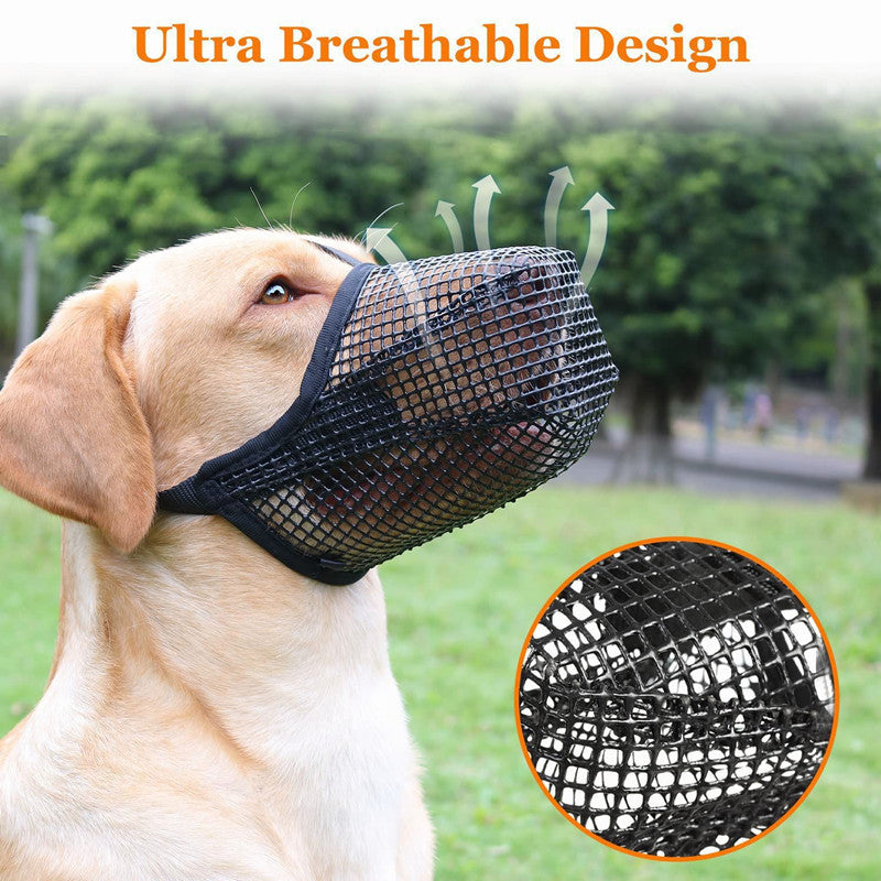 2 Pcs Size M Grey Breathable Mesh Dog Muzzle - Anti-Barking, Biting & Chewing - Adjustable & Comfortable Nylon Muzzle for Dogs