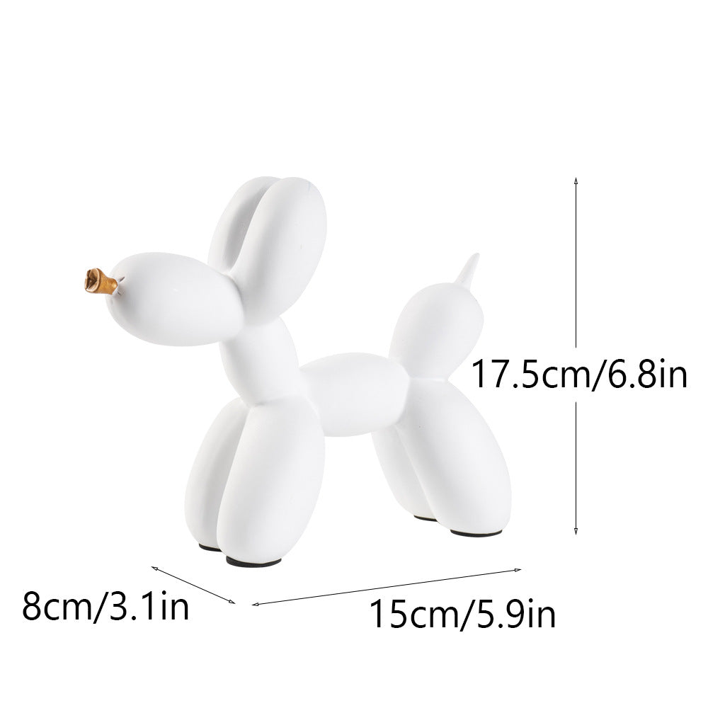 White Modern Resin Balloon Dog Sculpture - Playful Art Figurine with Golden Snout Accent