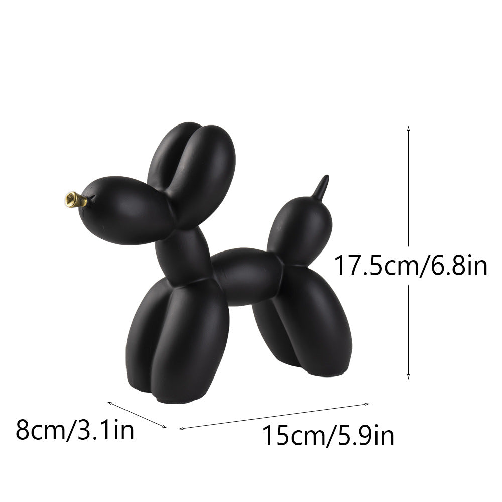 Black Modern Resin Balloon Dog Sculpture - Playful Art Figurine with Golden Snout Accent