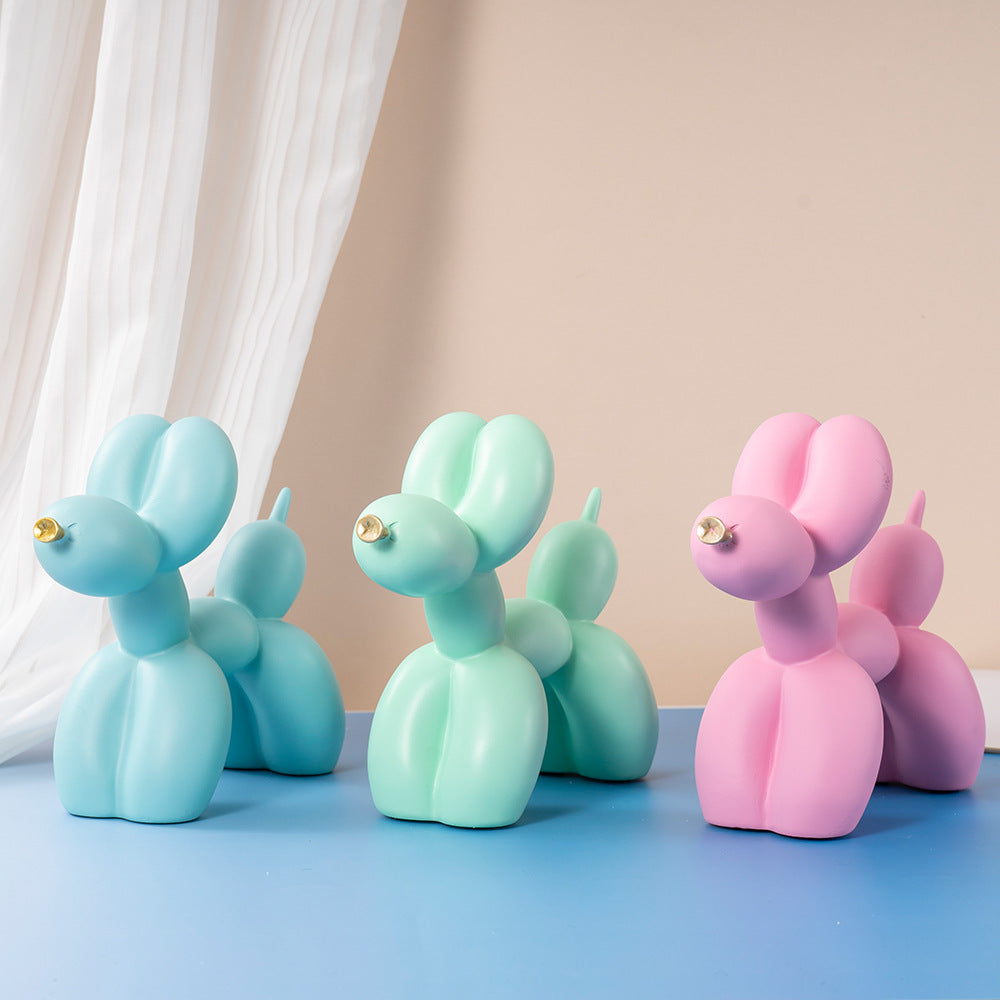 Green Modern Resin Balloon Dog Sculpture - Playful Art Figurine with Golden Snout Accent