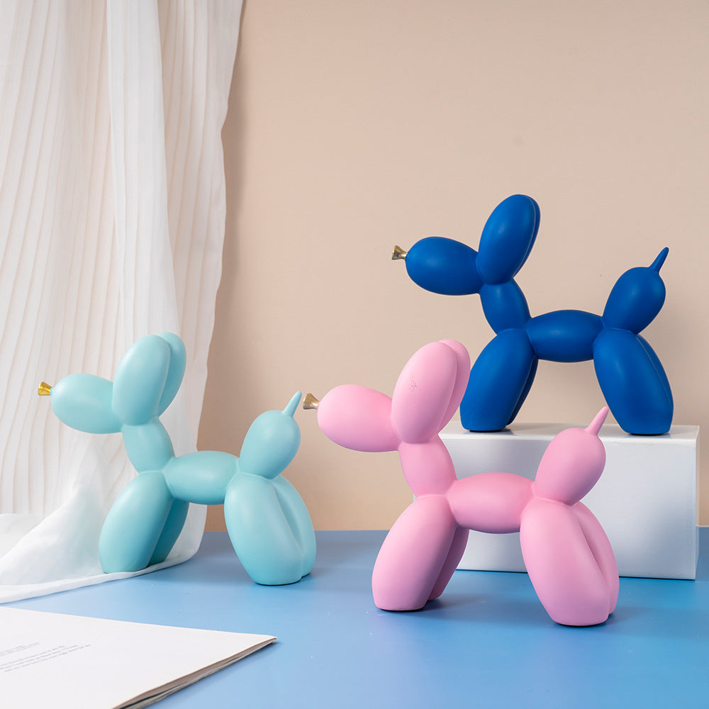 Blue Modern Resin Balloon Dog Sculpture - Playful Art Figurine with Golden Snout Accent