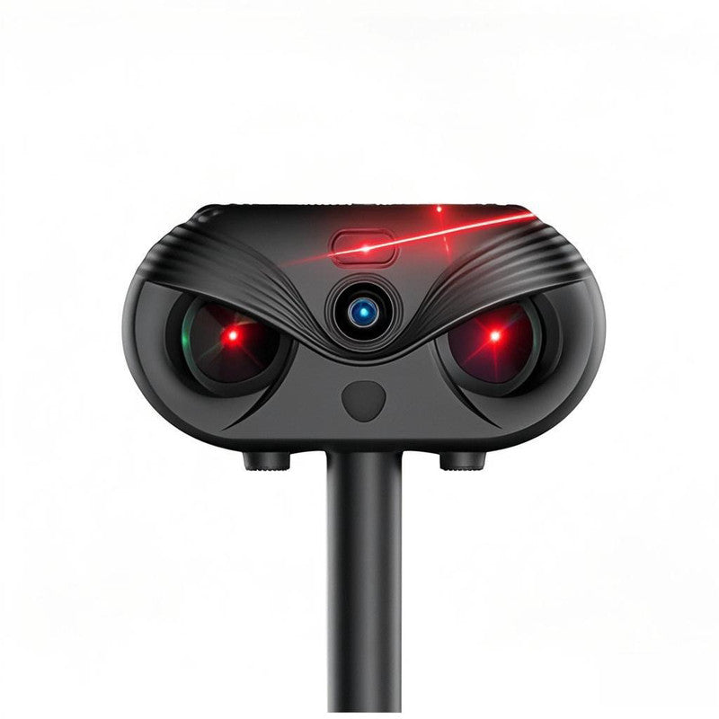 Black Advanced Solar Powered Ultrasonic Animal Repeller - Outdoor Pest Deterrent with Motion Sensor, Strobe Light &amp; Laser
