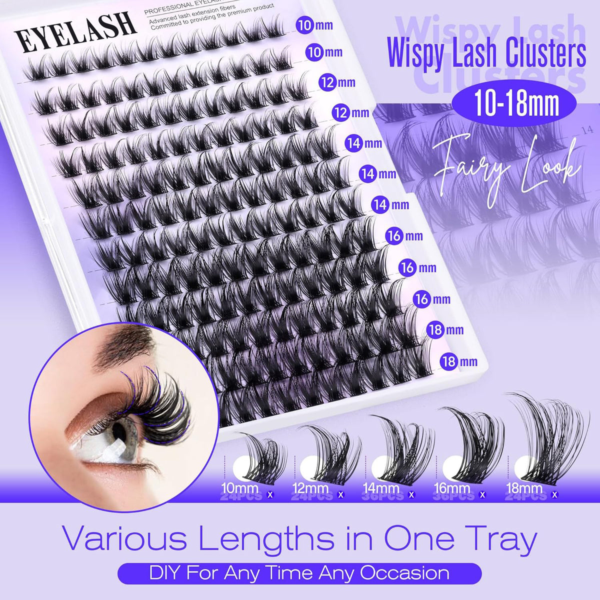 3 Pcs Black Stunning DIY Cluster Eyelash Extension Kit - 3 Trays, Mixed Lengths (10-18mm) Soft Vegan Wispy Lashes for Custom Volume
