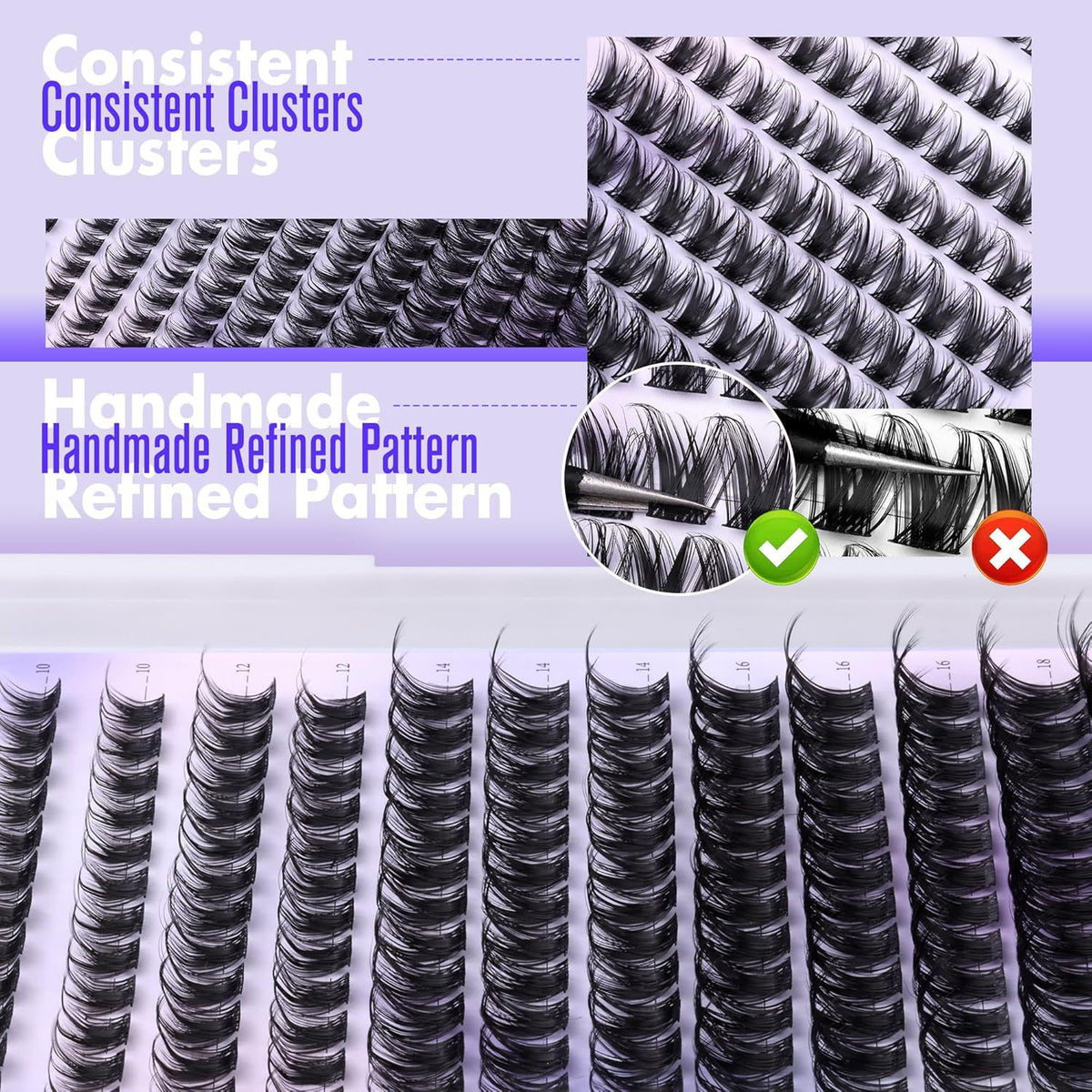 3 Pcs Black Stunning DIY Cluster Eyelash Extension Kit - 3 Trays, Mixed Lengths (10-18mm) Soft Vegan Wispy Lashes for Custom Volume