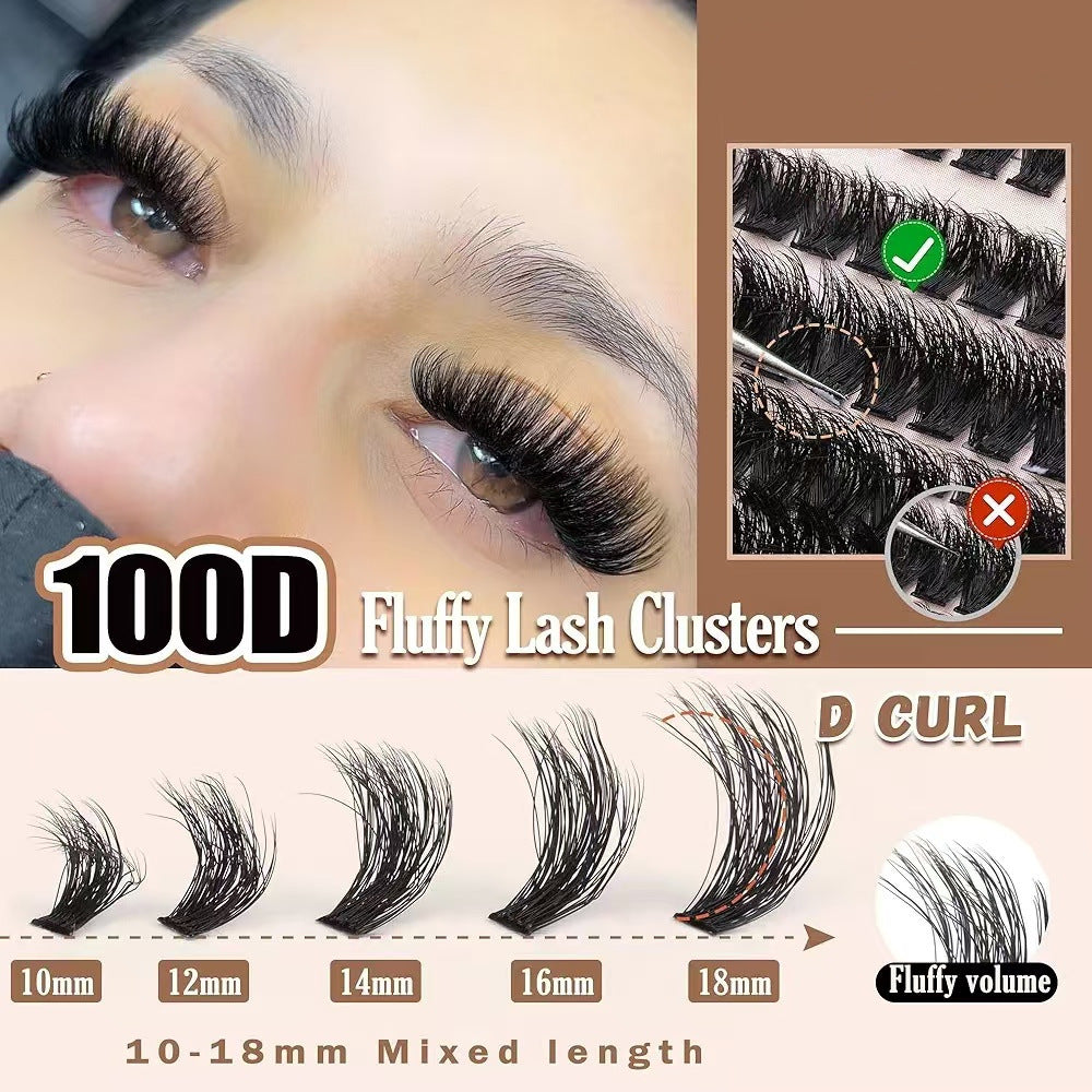 3 Pcs Black Stunning 100D DIY Lash Clusters - D Curl Faux Mink, Fluffy Volume, Mixed Lengths (10-18mm) Extension Look