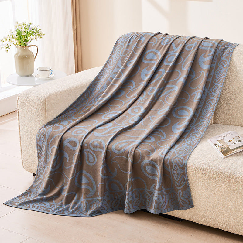 Brown,Taupe and Blue Elegant Patterned Throw Blanket - Soft Polyester Nap &amp; Sofa Cover, 185x135cm Lightweight AC Blanket