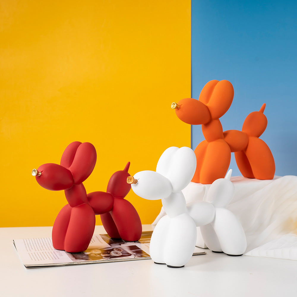 Yellow Modern Resin Balloon Dog Sculpture - Playful Art Figurine with Golden Snout Accent