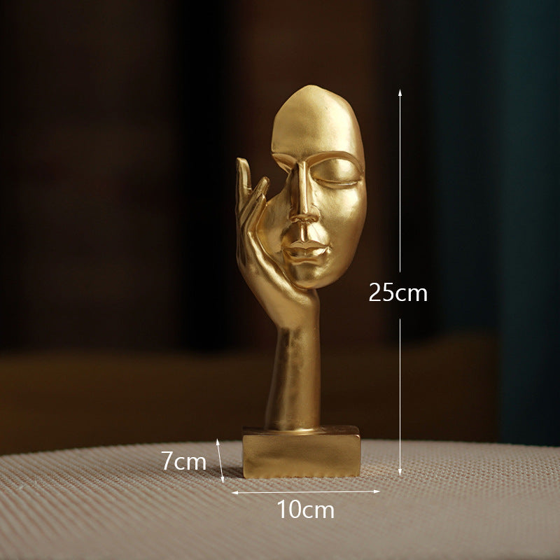 Gold Style 1 Elegant Abstract Face Sculpture - Modern Resin Art Figurine, Hand &amp; Mask Home Decor Accent
