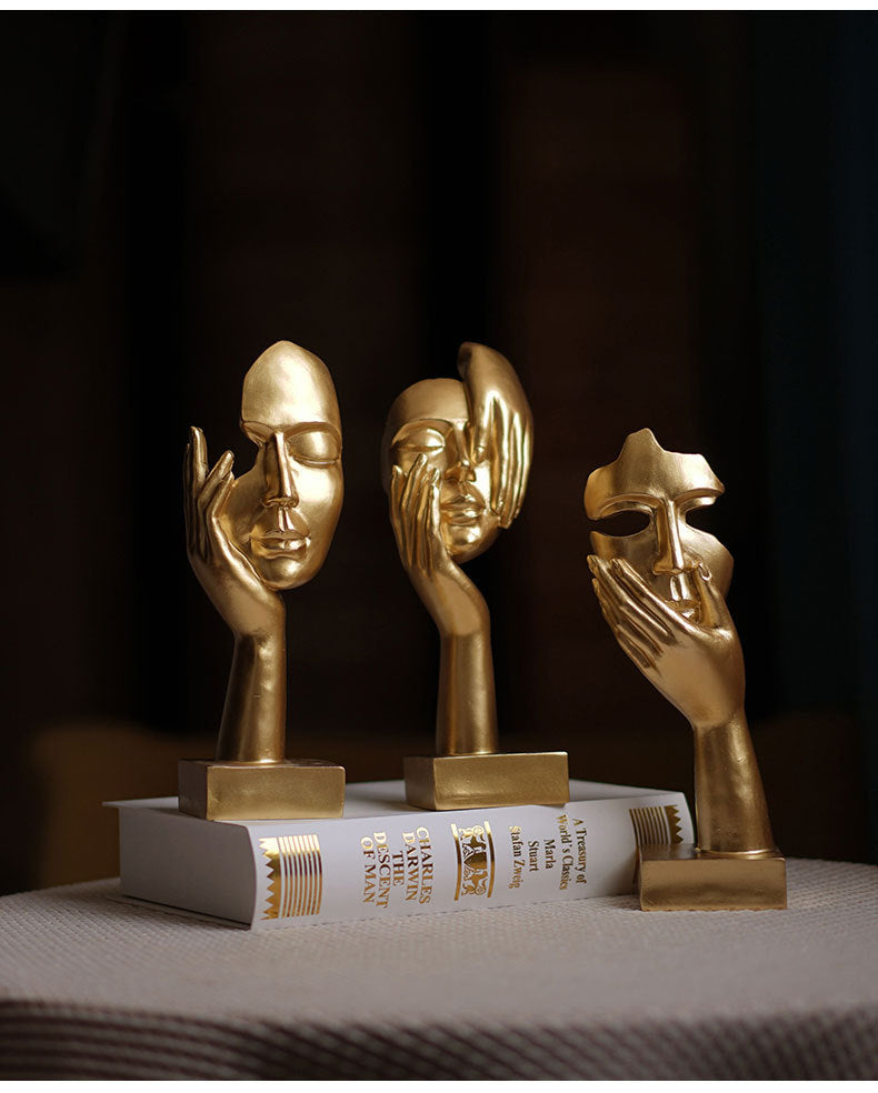 Gold Style 1 Elegant Abstract Face Sculpture - Modern Resin Art Figurine, Hand & Mask Home Decor Accent