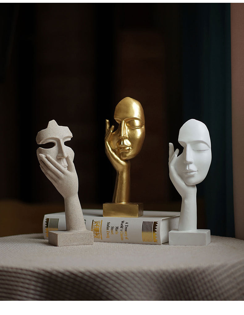 White Style 1 Elegant Abstract Face Sculpture - Modern Resin Art Figurine, Hand & Mask Home Decor Accent