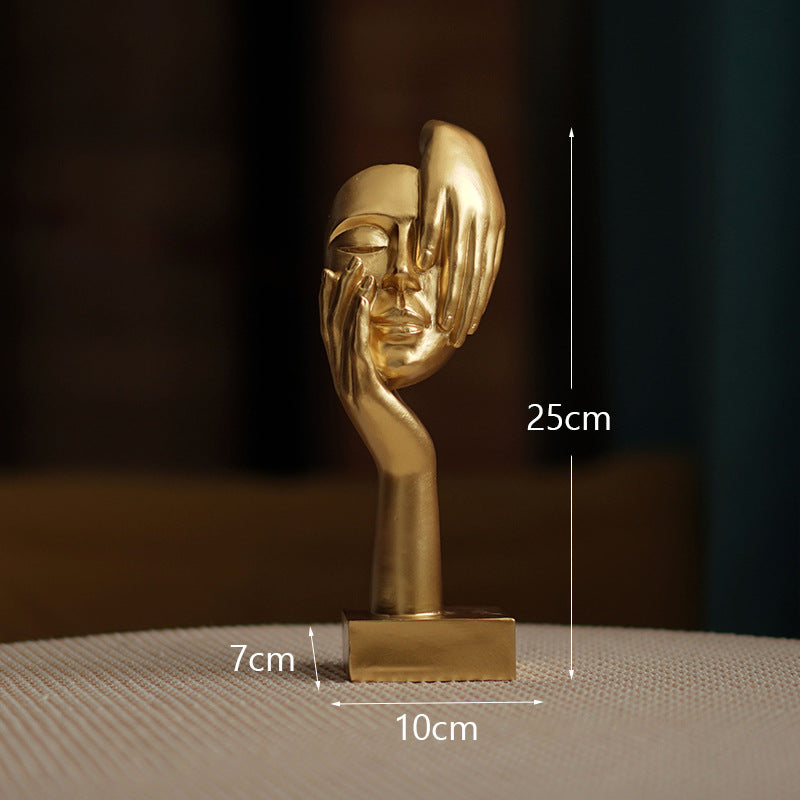 Gold Style 3 Elegant Abstract Face Sculpture - Modern Resin Art Figurine, Hand &amp; Mask Home Decor Accent