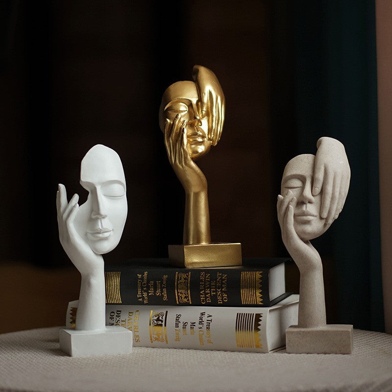 Black Style 2 Elegant Abstract Face Sculpture - Modern Resin Art Figurine, Hand & Mask Home Decor Accent