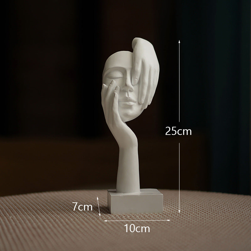 White Style 3 Elegant Abstract Face Sculpture - Modern Resin Art Figurine, Hand &amp; Mask Home Decor Accent