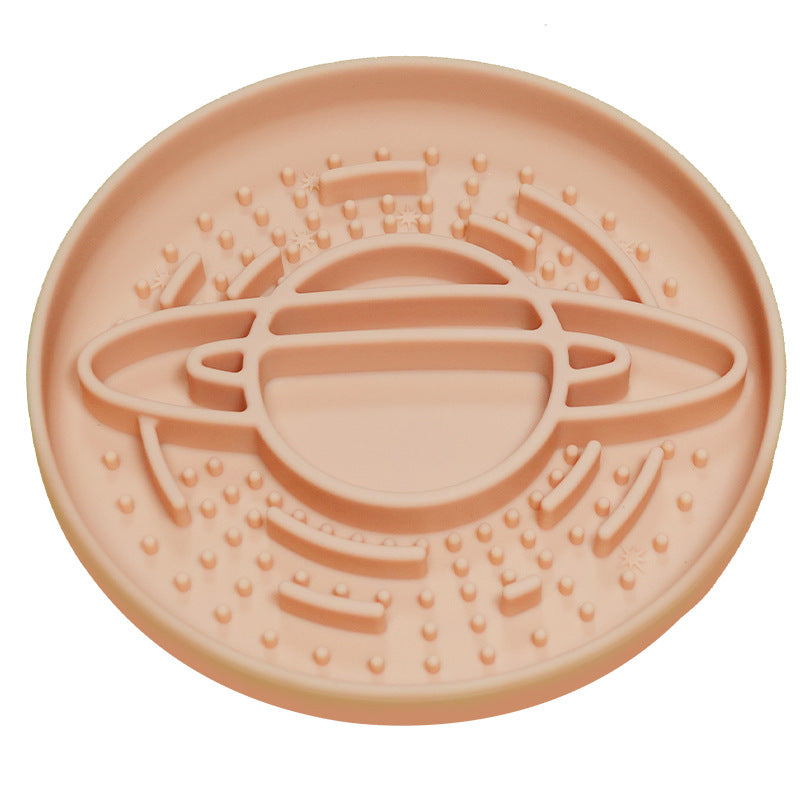 Apricot Silicone Planet Slow Feeder Dog Bowl - 2-in-1 Anti-Choke Lick Mat for Healthy Eating &amp; Fun