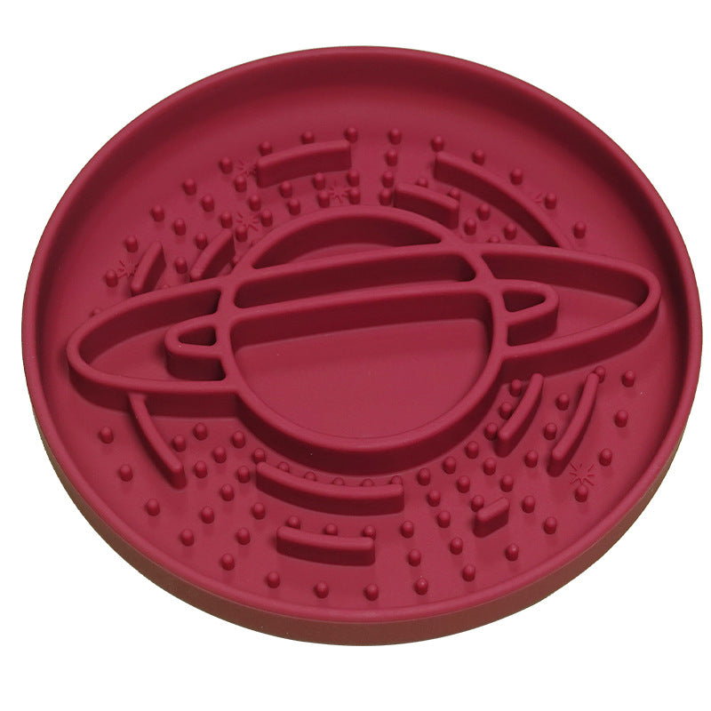 Red Silicone Planet Slow Feeder Dog Bowl - 2-in-1 Anti-Choke Lick Mat for Healthy Eating &amp; Fun