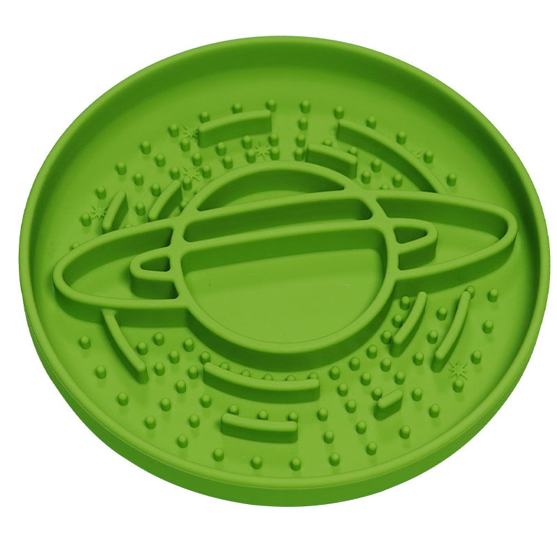 Green Silicone Planet Slow Feeder Dog Bowl - 2-in-1 Anti-Choke Lick Mat for Healthy Eating &amp; Fun