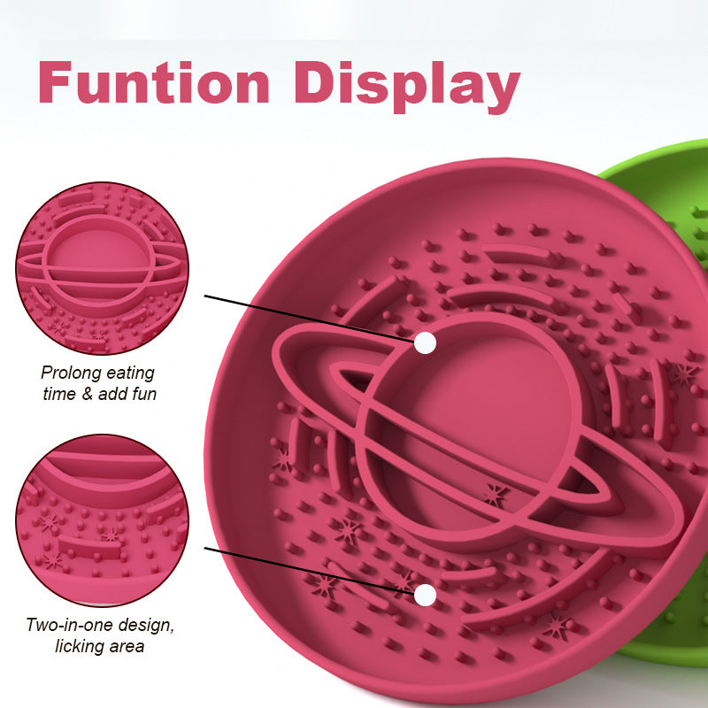 Green Silicone Planet Slow Feeder Dog Bowl - 2-in-1 Anti-Choke Lick Mat for Healthy Eating & Fun