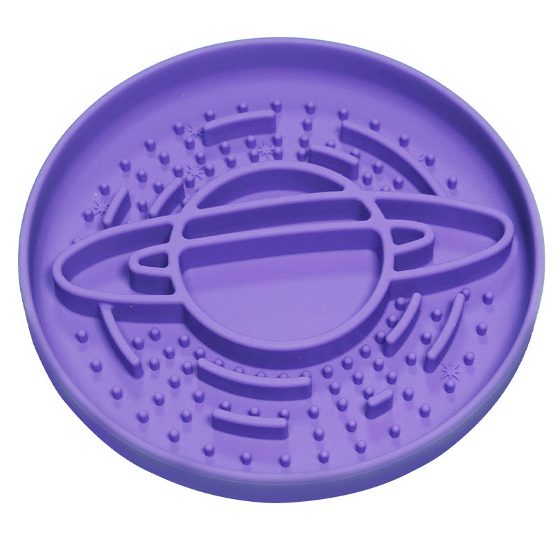 Purple Silicone Planet Slow Feeder Dog Bowl - 2-in-1 Anti-Choke Lick Mat for Healthy Eating &amp; Fun