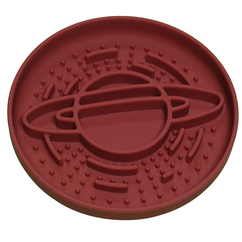 Dark Red Silicone Planet Slow Feeder Dog Bowl - 2-in-1 Anti-Choke Lick Mat for Healthy Eating &amp; Fun