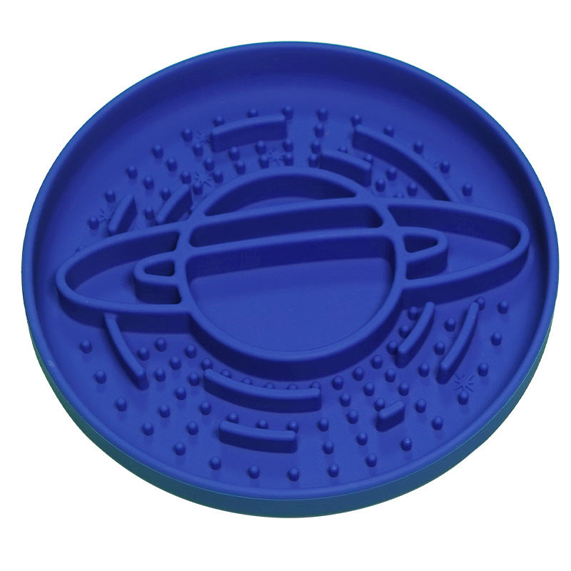 Dark Blue Silicone Planet Slow Feeder Dog Bowl - 2-in-1 Anti-Choke Lick Mat for Healthy Eating &amp; Fun