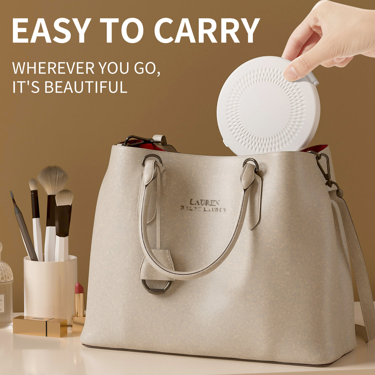 White LED Travel Makeup Mirror - Rechargeable Compact Mirror with 3 Color Lights, 1x/5x Magnification & Smart Auto On/Off