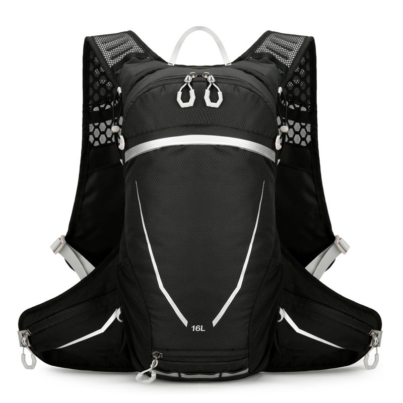 Black Lightweight 16L Outdoor Cycling &amp; Hiking Backpack - Water-Repellent Nylon Daypack with Reflective Strips