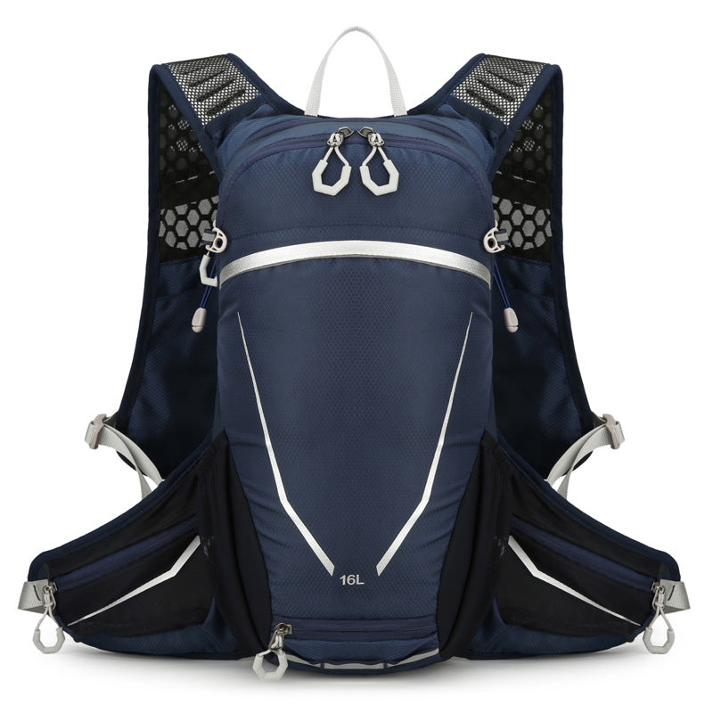 Dark Blue Lightweight 16L Outdoor Cycling &amp; Hiking Backpack - Water-Repellent Nylon Daypack with Reflective Strips
