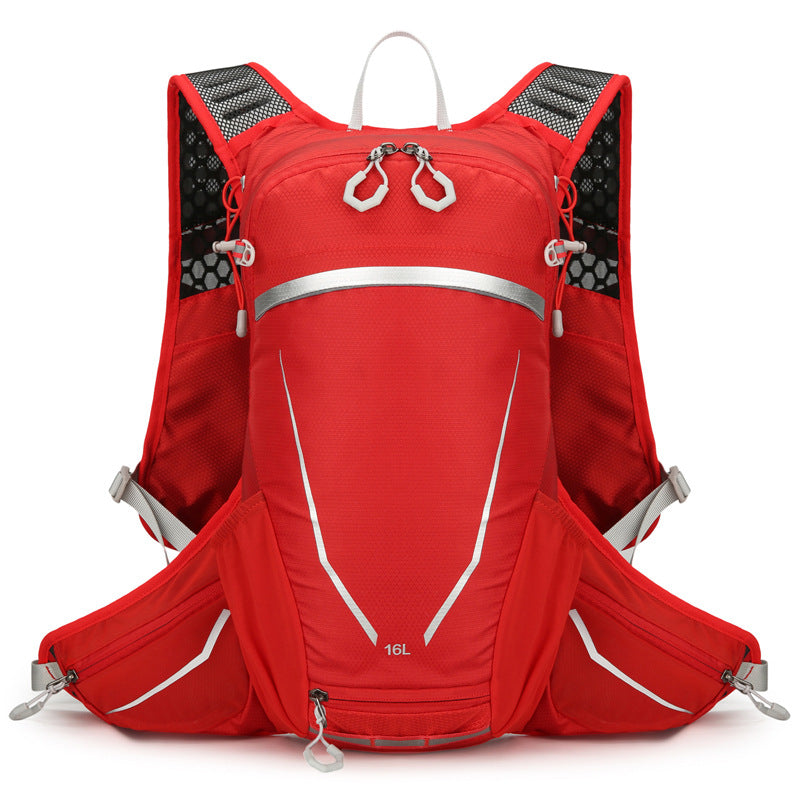 Red Lightweight 16L Outdoor Cycling & Hiking Backpack - Water-Repellent Nylon Daypack with Reflective Strips